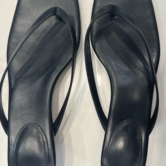 Lehoor BLACK Kitten Heels Flip-Flops Mules Thongs Square Open Toe Sandals, 8.5 - Picture 5 of 9